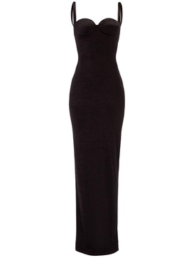 Fluid velvet jersey bustier long dress