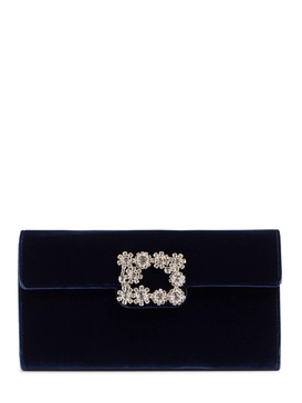 Velvet clutch w/embellished buckle