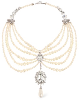 Faux pearl w/ crystal collar necklace