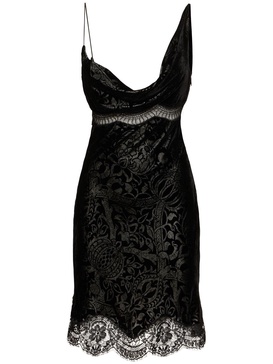 Embroidered lace & velvet mini dress