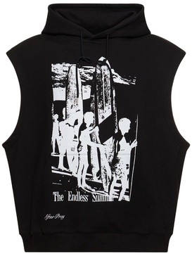 Sleeveless printed hoodie