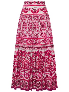 Maiolica print cotton poplin long skirt