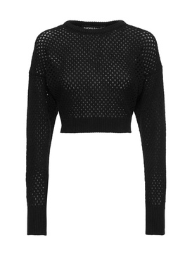 Fishnet knit cotton blend crop sweater