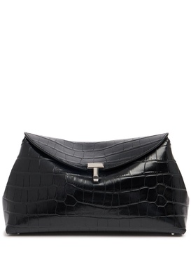 T-Lock croc embossed leather clutch