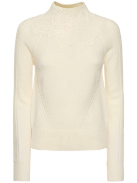 Embroidered knit t-neck sweater