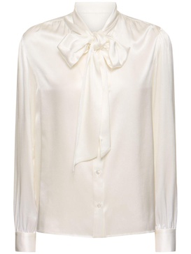 Silk satin shirt w/ bow