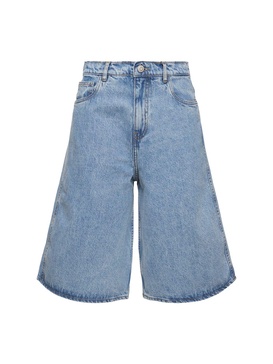 Cotton denim wide Bermuda shorts