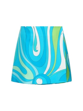 Printed silk twill mini skirt