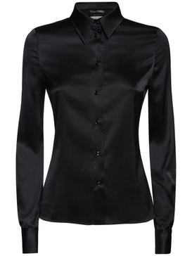 Fitted stretch silk satin shirt