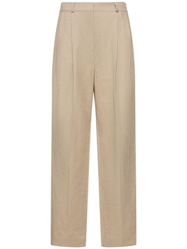 Pleated tailored linen blend pants