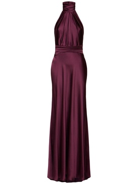 Halter neck satin long dress w/flower