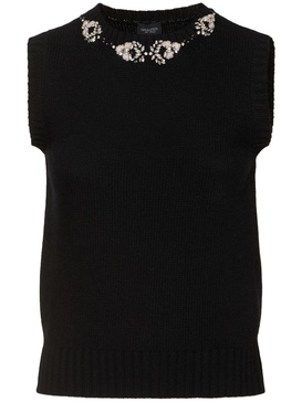 Embellished sleeveless wool knit top