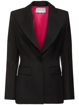 Wool gabardine single breasted blazer