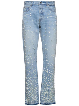 Floral embellished straight denim jeans