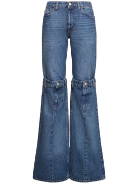 Open-knee cotton straight jeans