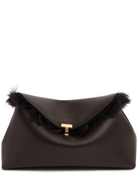 T-Lock shiny shearling & nappa clutch