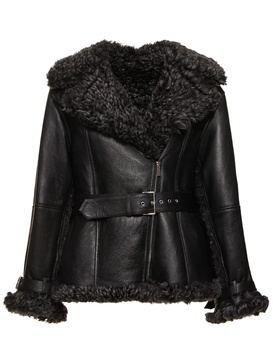 Reversible shearling belted jacket