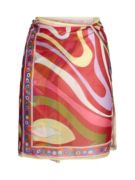 Printed cotton muslin pareo skirt