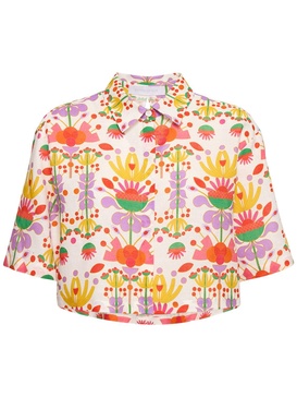 Alani printed cotton & linen crop shirt