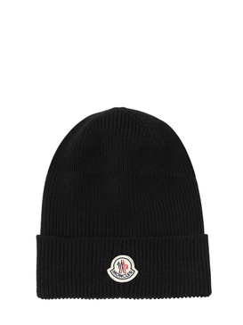 Logo wool rib knit beanie