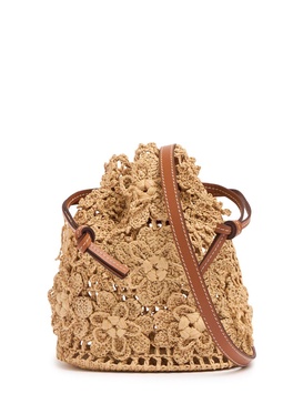 Floral raffia bucket bag