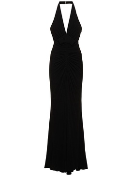 Long draped jersey halter dress