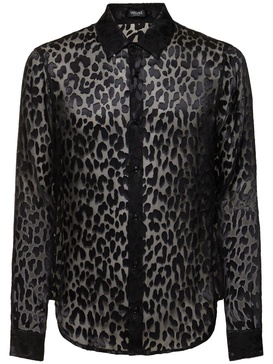 Leopard print silk blend satin shirt