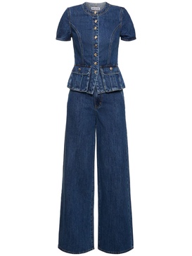 Buttoned denim long jumpsuit