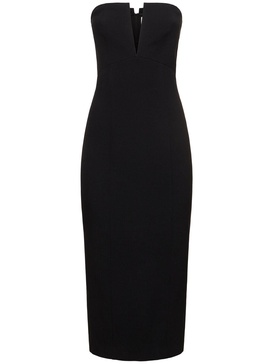 Strapless stretch wool & silk midi dress