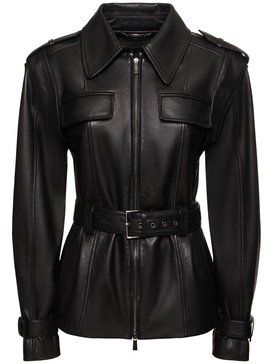 Belted leather jacket