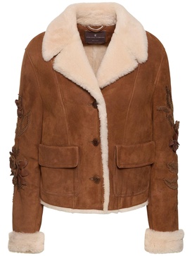 Embroidered suede shearling jacket