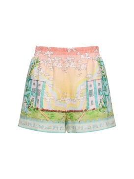 Printed linen shorts