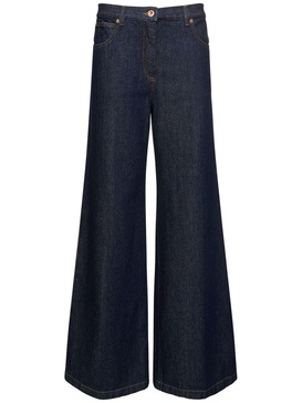 Cotton denim high rise wide pants