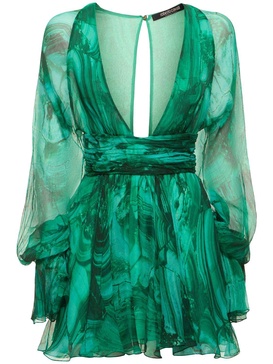 Malachite printed silk chiffon dress