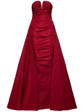 Strapless faille long dress w/overskirt