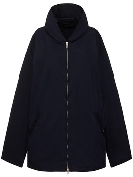 Hooded cotton twill zip-up jacket