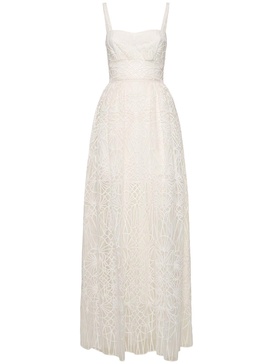 Cathedral embroidered tulle long dress