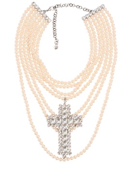 Multi-strand faux pearl cross necklace