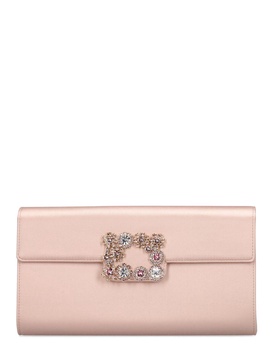 Crystal buckle satin envelope clutch