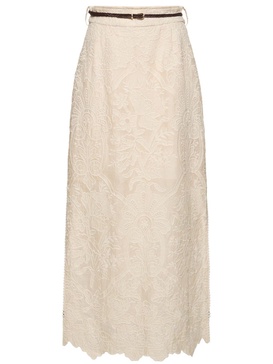 Ottie floral-embroidered linen midi skirt