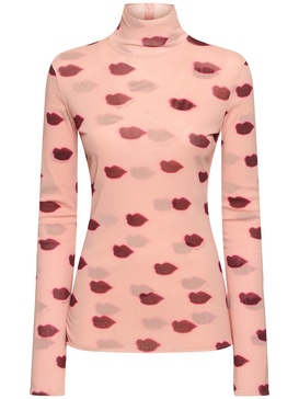 Lip print mesh turtleneck