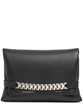 Chain brushed leather clutch