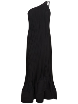 Pleated viscose flared long dress