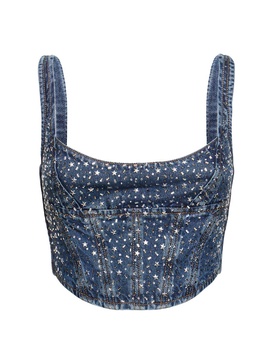 Denim bustier top w/crystals