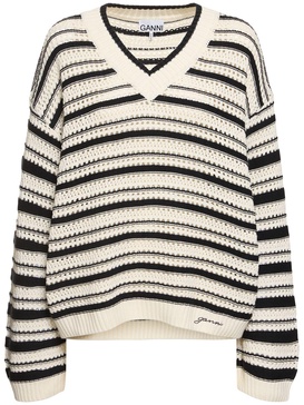 Striped cotton v-neck sweater