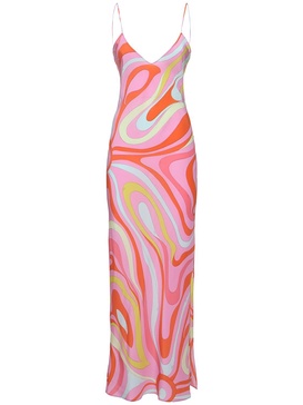 Printed silk crepe long dress