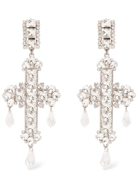 Crystal cross earrings w/ drops