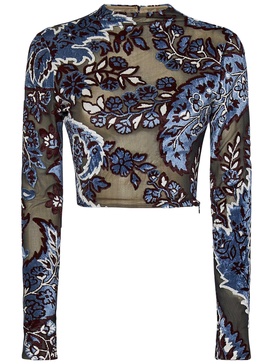 Velvet Paisley Printed Cropped Top