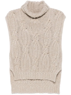 Antonelli Beige Knitted High-Neck Wool Vest in Beige