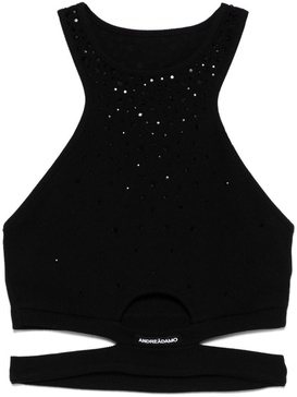 Andreādamo Cotton Cut-Out Top With Rhinestones